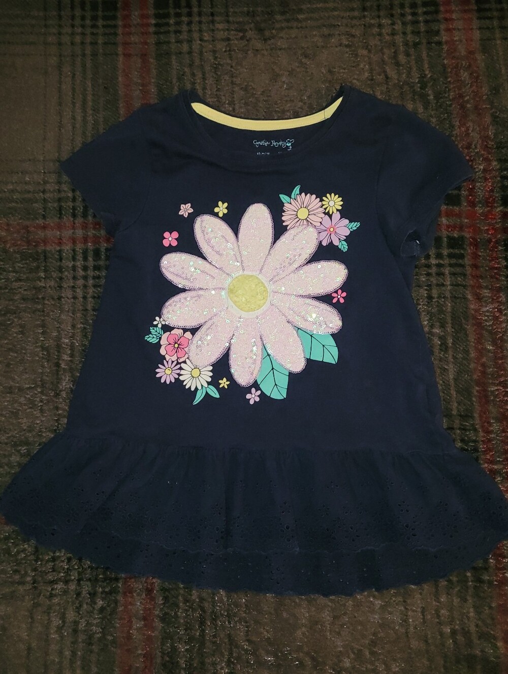 Cynthia Rowley Navy Short-Sleeve Tee with Pink Glitter Daisy